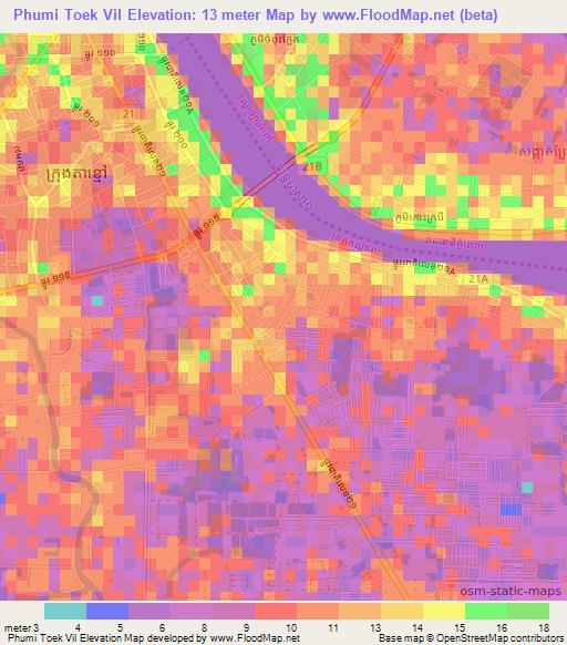 Phumi Toek Vil,Cambodia Elevation Map