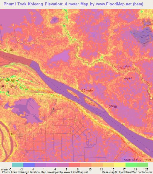 Phumi Toek Khleang,Cambodia Elevation Map