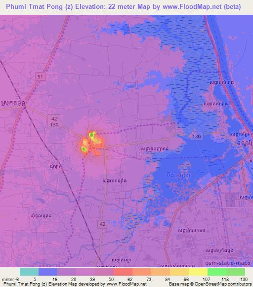 Phumi Tmat Pong (z),Cambodia Elevation Map