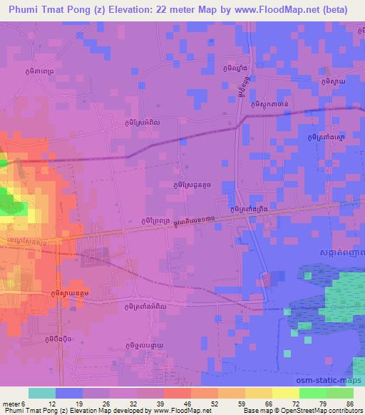Phumi Tmat Pong (z),Cambodia Elevation Map