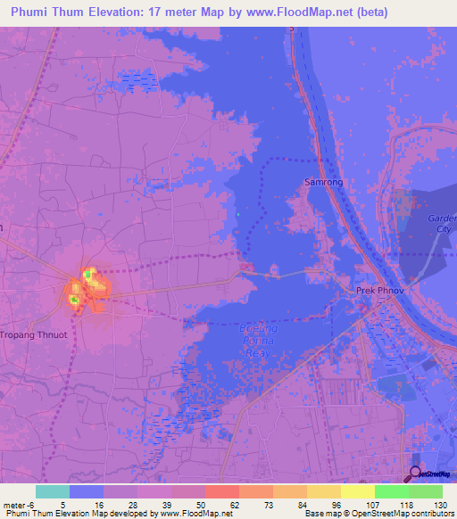 Phumi Thum,Cambodia Elevation Map