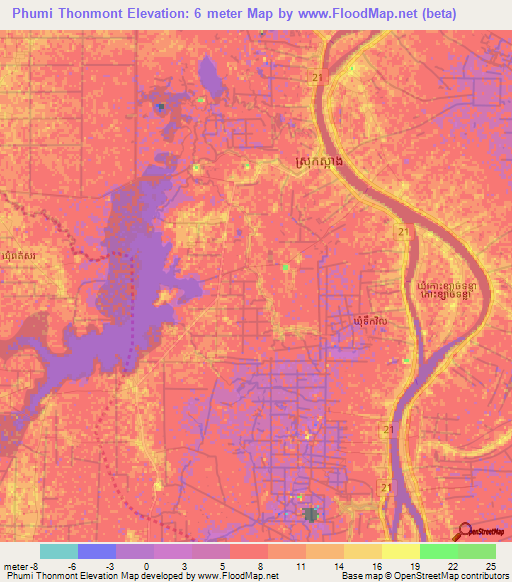 Phumi Thonmont,Cambodia Elevation Map