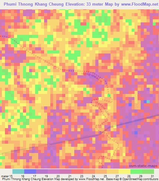 Phumi Thnong Khang Cheung,Cambodia Elevation Map