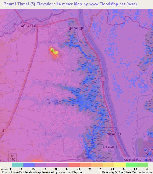 Phumi Thmei (5),Cambodia Elevation Map