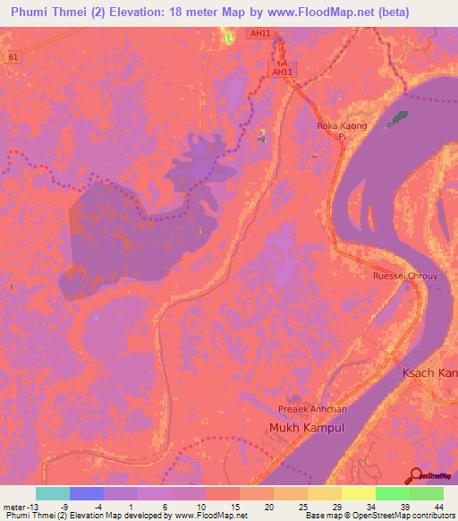 Phumi Thmei (2),Cambodia Elevation Map