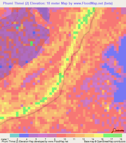 Phumi Thmei (2),Cambodia Elevation Map