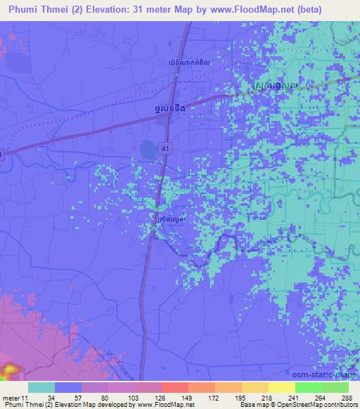 Phumi Thmei (2),Cambodia Elevation Map