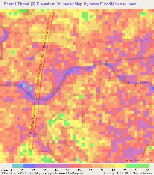 Phumi Thmei (2),Cambodia Elevation Map