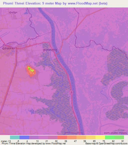 Phumi Thmei,Cambodia Elevation Map