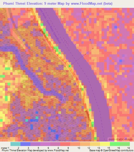 Phumi Thmei,Cambodia Elevation Map