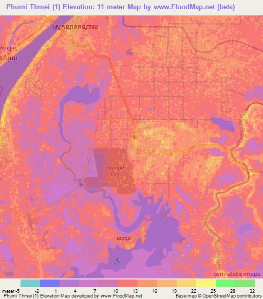 Phumi Thmei (1),Cambodia Elevation Map