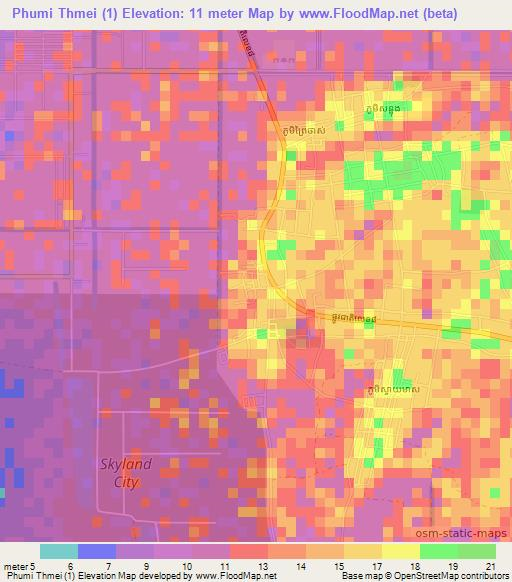 Phumi Thmei (1),Cambodia Elevation Map