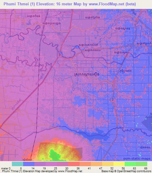 Phumi Thmei (1),Cambodia Elevation Map