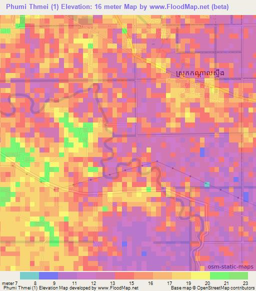 Phumi Thmei (1),Cambodia Elevation Map