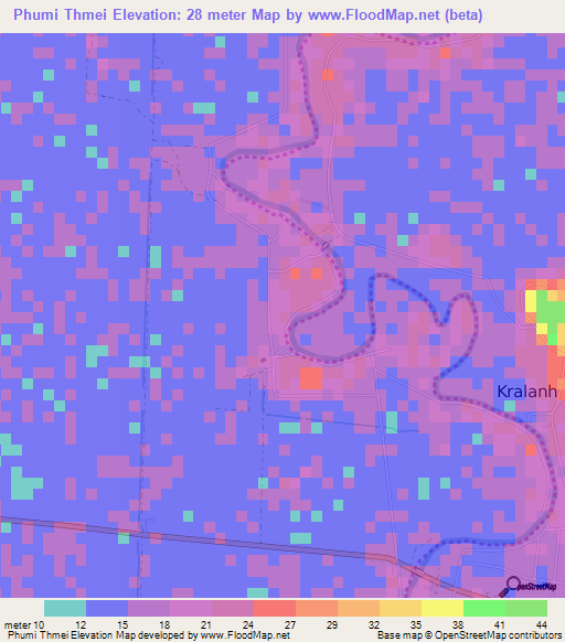 Phumi Thmei,Cambodia Elevation Map