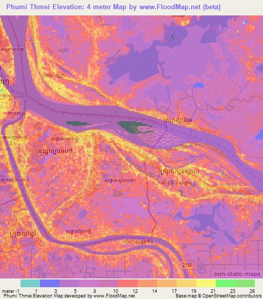 Phumi Thmei,Cambodia Elevation Map