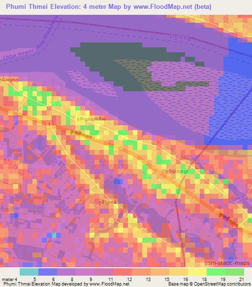 Phumi Thmei,Cambodia Elevation Map