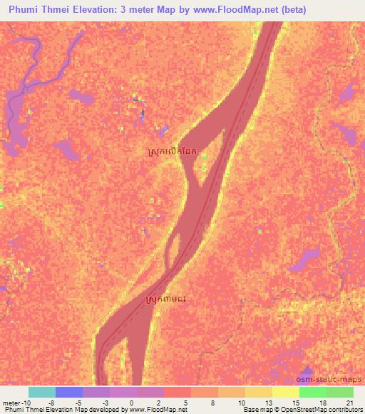 Phumi Thmei,Cambodia Elevation Map