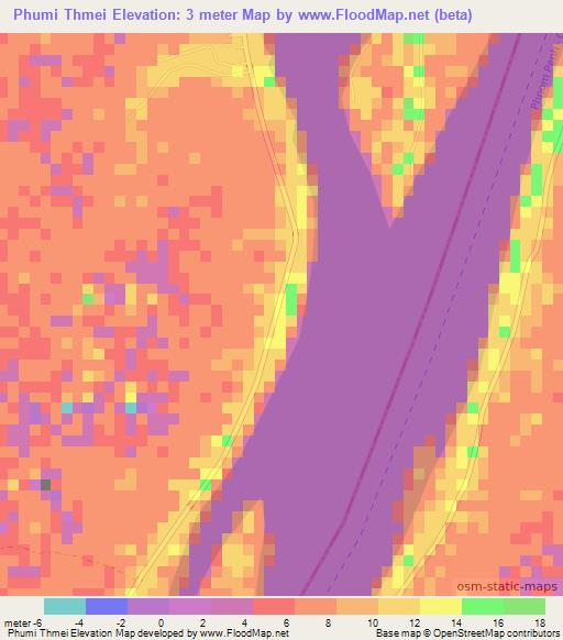 Phumi Thmei,Cambodia Elevation Map