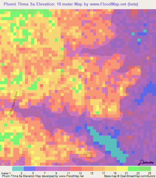 Phumi Thma Sa,Cambodia Elevation Map