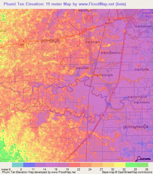 Phumi Ten,Cambodia Elevation Map