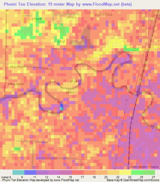 Phumi Ten,Cambodia Elevation Map