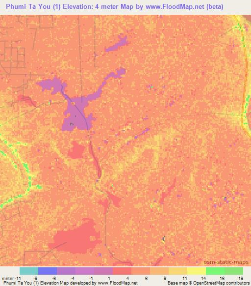 Phumi Ta You (1),Cambodia Elevation Map