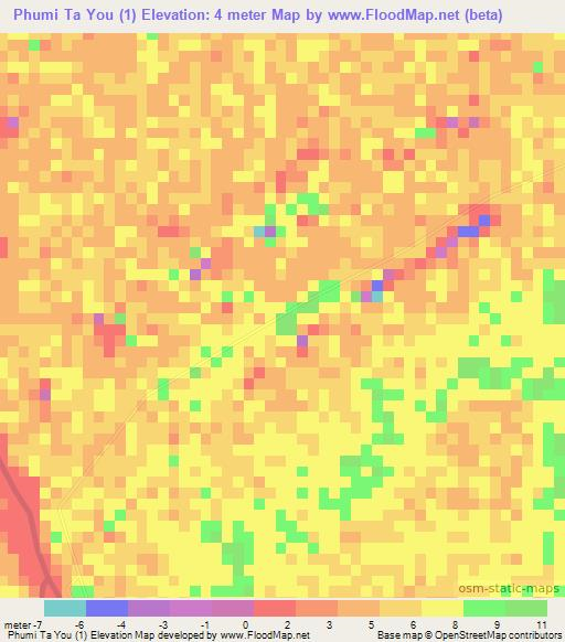 Phumi Ta You (1),Cambodia Elevation Map