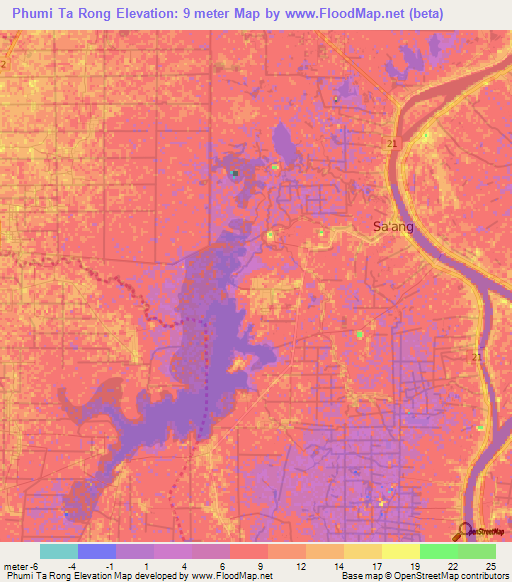 Phumi Ta Rong,Cambodia Elevation Map