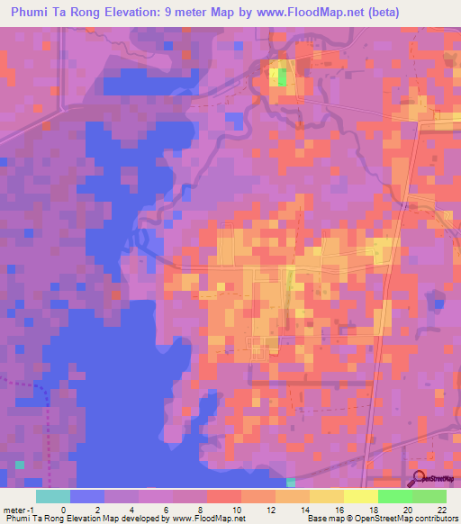 Phumi Ta Rong,Cambodia Elevation Map