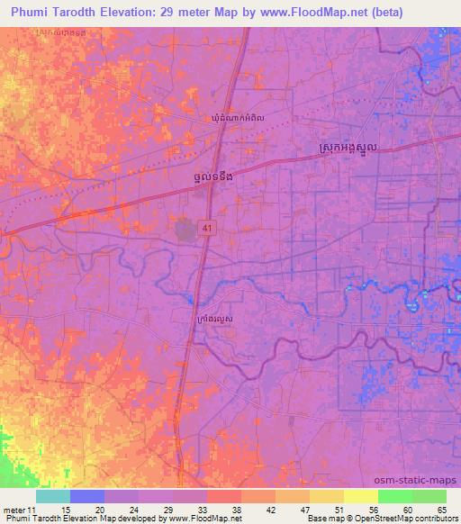 Phumi Tarodth,Cambodia Elevation Map