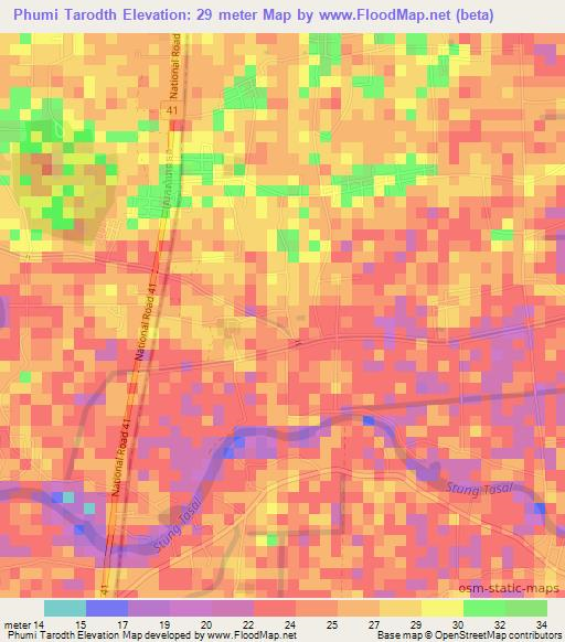 Phumi Tarodth,Cambodia Elevation Map