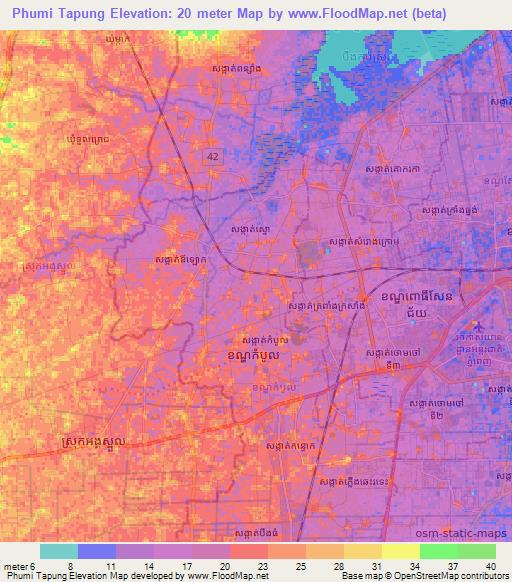 Phumi Tapung,Cambodia Elevation Map