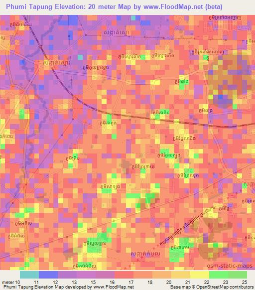 Phumi Tapung,Cambodia Elevation Map