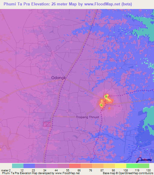 Phumi Ta Pra,Cambodia Elevation Map