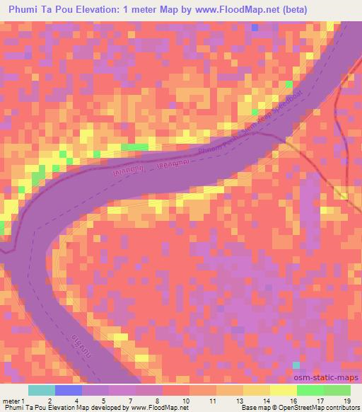 Phumi Ta Pou,Cambodia Elevation Map