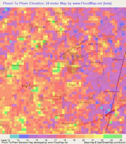 Phumi Ta Phem,Cambodia Elevation Map