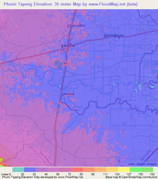 Phumi Tapeng,Cambodia Elevation Map