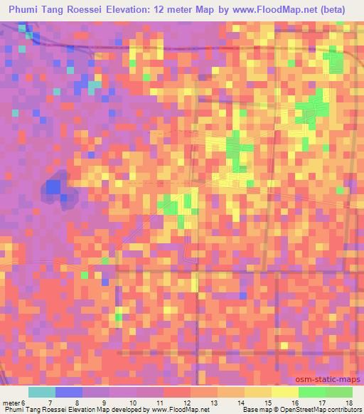Phumi Tang Roessei,Cambodia Elevation Map