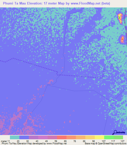 Phumi Ta Mau,Cambodia Elevation Map