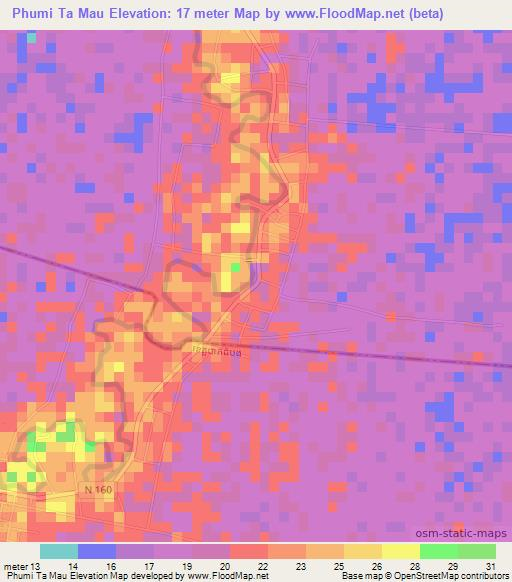 Phumi Ta Mau,Cambodia Elevation Map