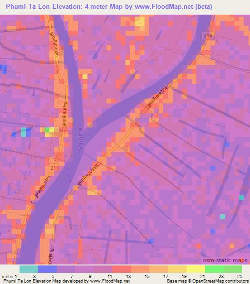 Phumi Ta Lon,Cambodia Elevation Map