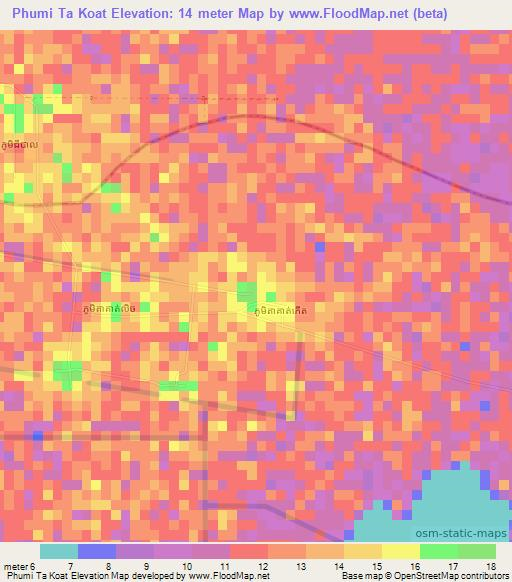 Phumi Ta Koat,Cambodia Elevation Map
