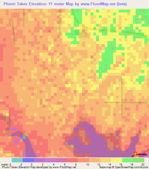 Phumi Takev,Cambodia Elevation Map