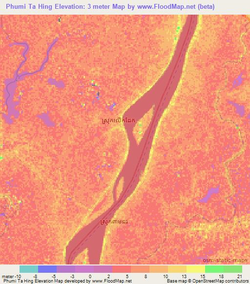 Phumi Ta Hing,Cambodia Elevation Map