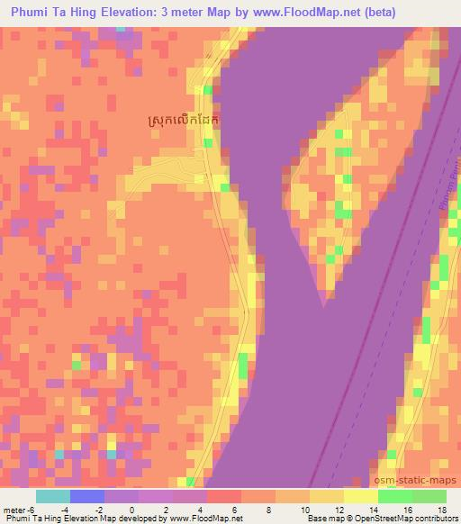 Phumi Ta Hing,Cambodia Elevation Map