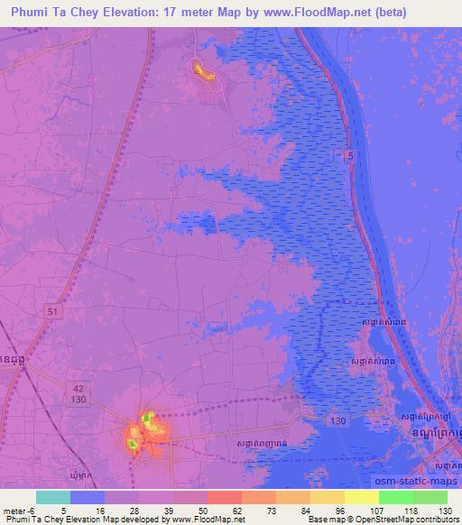 Phumi Ta Chey,Cambodia Elevation Map