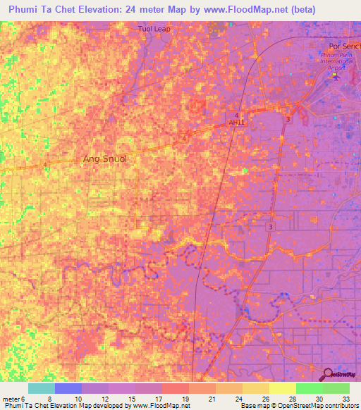 Phumi Ta Chet,Cambodia Elevation Map