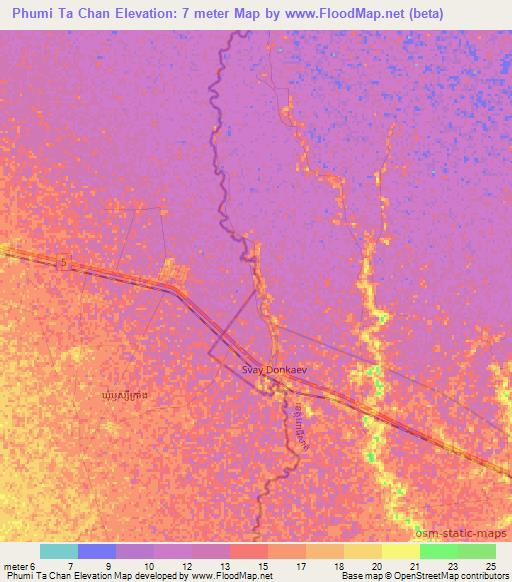 Phumi Ta Chan,Cambodia Elevation Map