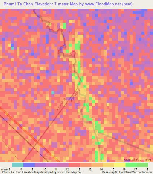 Phumi Ta Chan,Cambodia Elevation Map